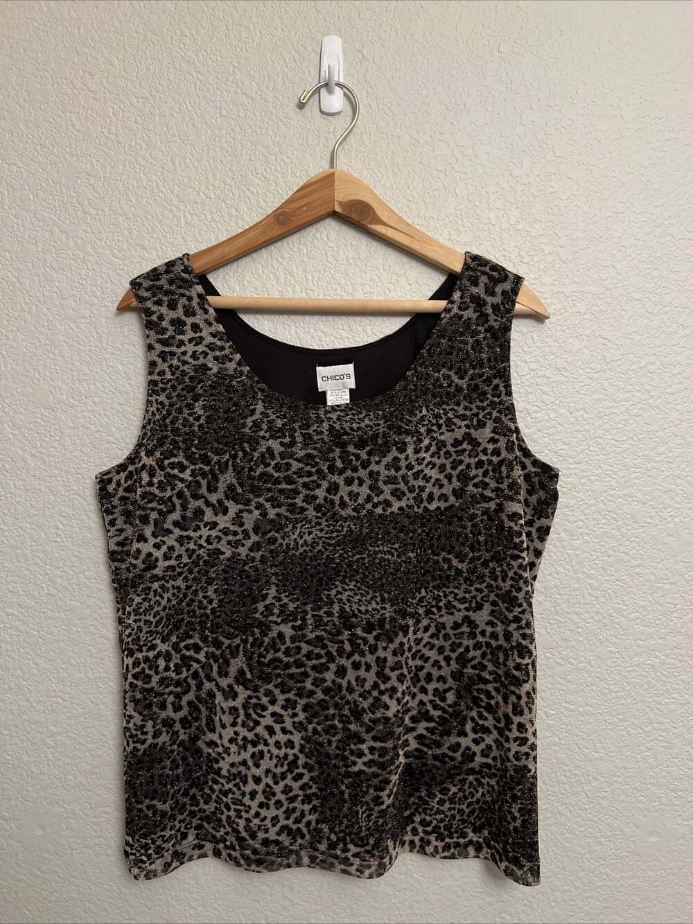 Chicos Top Animal Print Leopard Pullover Tank Round Neck Retro 90s Y2k Sz L
